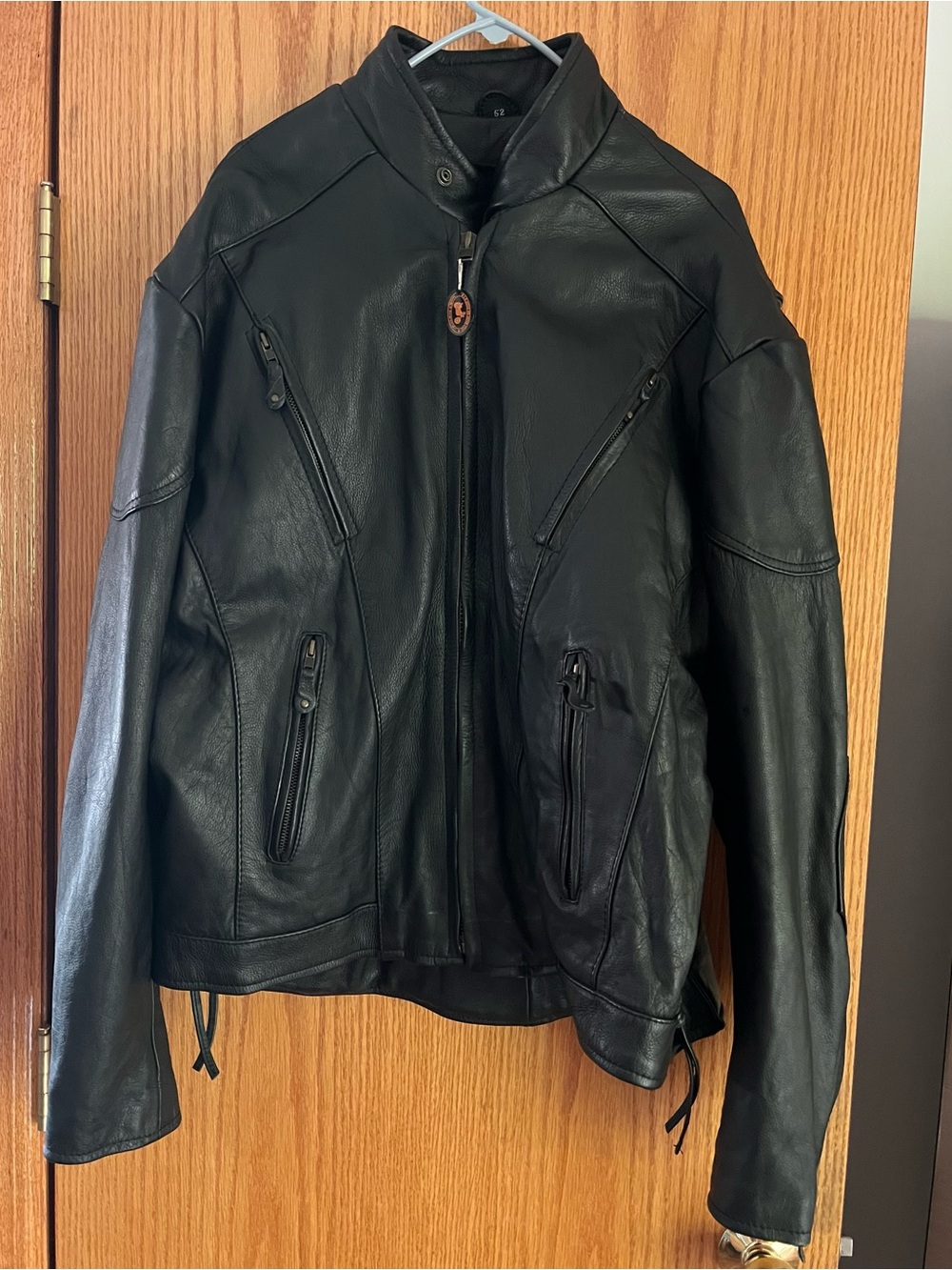 Men's Black Leather Motorcycle Jacket with Zip Pockets